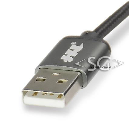 Шнур 2.0 USB A MALE- micro USB 5P+Apple Lightning(iPhone/iPad/iPod) 1,0м OD:3.5 мм ткань/чёрный